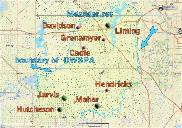 fracking wells and other natural gas wells in protected area around Meander Reservoir, Ohio