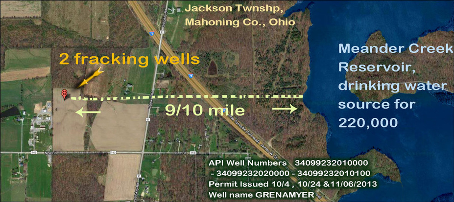 fracking wells on banks Meander Creek drinking water reservoir